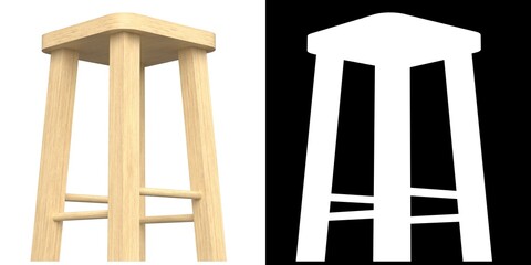 3D rendering illustration of a wooden stool