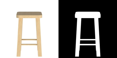 3D rendering illustration of a wooden stool