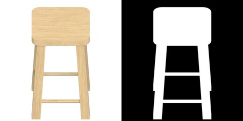 3D rendering illustration of a wooden stool