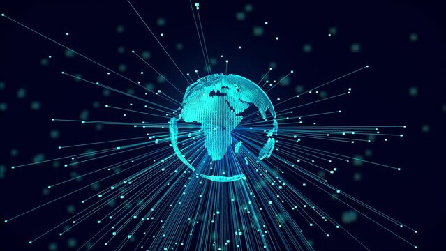 GLOBO DIGITAL GIRATORIO CON L&Iacute;NEAS Y PUNTOS DE CONEXI&Oacute;N,GLOBALES, RED DE DATOS INTERNET SATELITAL Y VISUALIZACI&Oacute;N TECNOL&Oacute;GICA DEL MUNDO