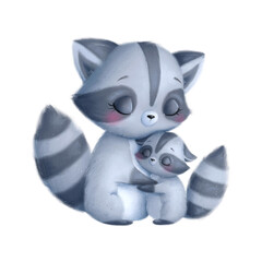 Mother's Day animals. Father's day animals. Raccoon family.