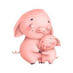 Mother's Day animals. Father's day animals. Pig family.