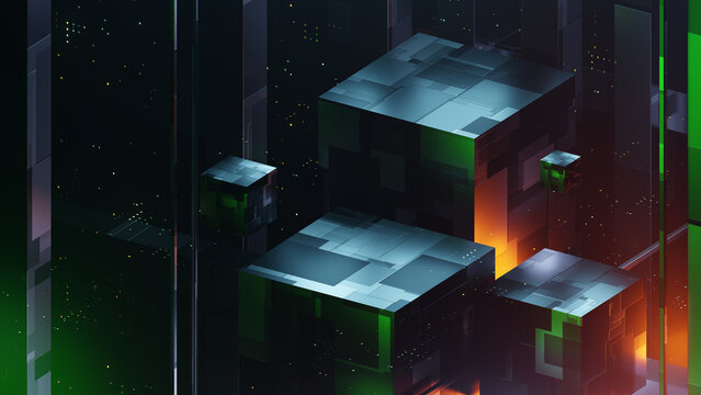 Abstract technology background with cubes and industrial structures