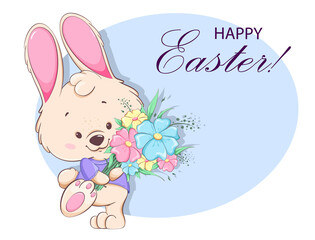 Happy Easter greeting card. Cute bunny