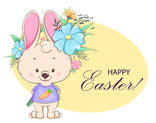 Obraz na płótnie Canvas Happy Easter greeting card. Cute bunny