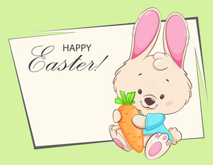 Happy Easter. Funny cartoon character rabbit