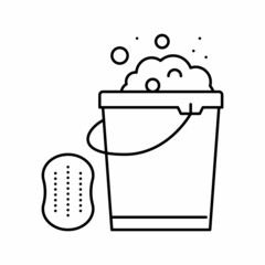 sponge and bucket with water line icon vector illustration