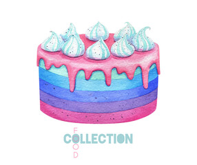 Purple mousse cake. No baking dessert. Watercolor cheesecake