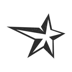 Vintage black and white stylized star shaped icon or outline with splashes, drop shadow and one long end. Vector illustration