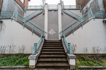 Schaerbeek, Brussels / Belgium - The symmetric diagonal staircase of the dead end Auguste Snieder...