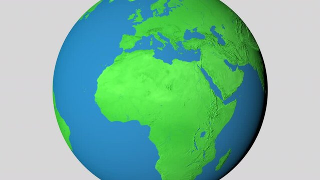 Seamless looping animation of the earth zooming in to the 3d map of Iraq with the capital and the biggest cites in 4K resolution