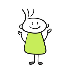 Positive emotion cartoon doodle hand drawn vector illustration. Simple primitive painted man icon on white