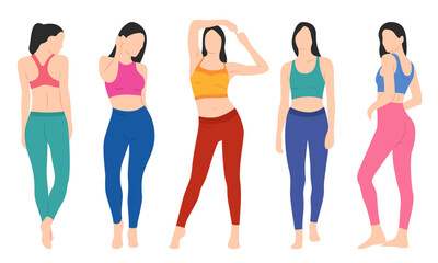 Woman in spots wear set. Leggings and top fashion illustration. Female clothes vector collection.