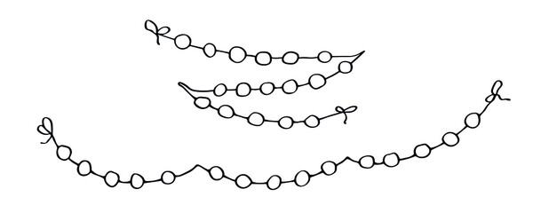 Vector hand drawn light bulb garland. Cute doodle illustration isolated on white background. Celebration clipart for greeting cards, print, web, design, decor.