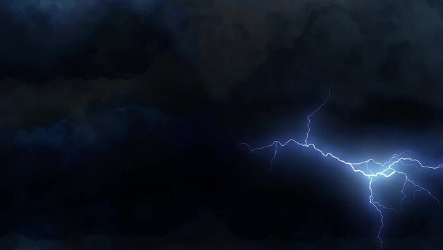 Camera Fly Through 3d animated dark stormy clouds with lightning bolts background