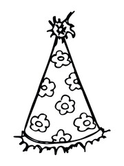 Hand drawn party hat illustration isolated on a white background. Birthday cap doodle. Holiday clipart.