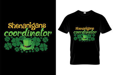 Shenanigans coordinator funny St Patrick's Day checklist lettering design for posters, flyers, t-shirts, cards, invitations, stickers, banners, gifts. Leprechaun shenanigans lucky charm quote.