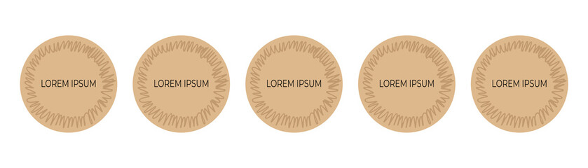 Brown round labels, templates, stickers, tags. Labels in vintage style with abstract frame. Vector set