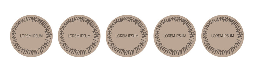Round brown labels, templates, stickers, tags. Labels in vintage style with abstract frame. Vector set i