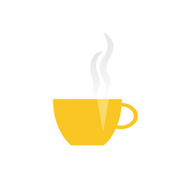 Yellow tea cup - vector icon isolated over white. Simple flat element for design