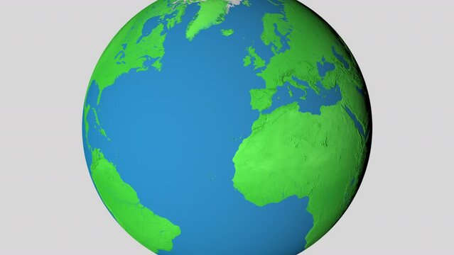 Seamless looping animation of the earth zooming in to the 3d map of Ireland with the capital and the biggest cites in 4K resolution