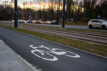 Bicycle road sign on asphalt. Ciąg pieszo-rowerowy.	