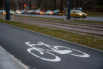 Bicycle road sign on asphalt. Ciąg pieszo-rowerowy.	 - obrazy, fototapety, plakaty