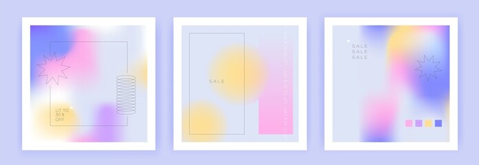 Set of Trendy Sale Post Social Media pack Template vector. Minimalistic abstract style with Gradient Shapes posts. Editable templates with space for text. Vector Illustration