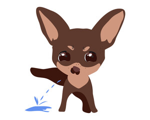 A small breed dog is marking its territory. Puppy pissing on a walk. Flat vector illustration. Eps10