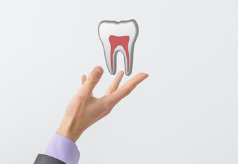 Medical healthy human tooth 3d. Medicine model low poly. Doctor online concept. Medical consultation app. Web healthcare dentist stomatologist modern technology illustration