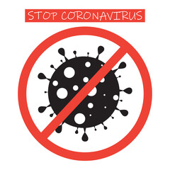 Stop coronavirus sign. Stop virus sign. Vector isolated on white. Dangerous bacteria Icon.Flat coronavirus bacteria icon. Virus cells vector. Coronavirus bacteria COVID-2019. Dangerous cell from China