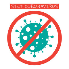 Stop coronavirus sign. Stop virus sign. Vector isolated on white. Dangerous bacteria Icon.Flat coronavirus bacteria icon. Virus cells vector. Coronavirus bacteria COVID-2019. Dangerous cell from China