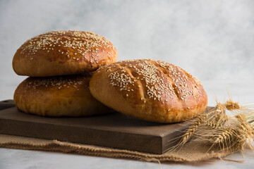 Bread on wood plate