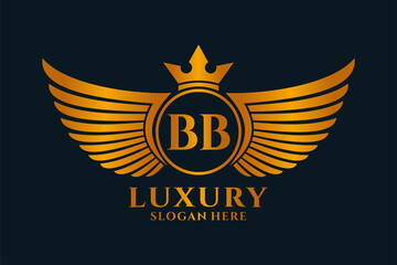 Luxury royal wing Letter BB crest Gold color Logo vector, Victory logo, crest logo, wing logo, vector logo template. - obrazy, fototapety, plakaty