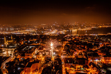 Naklejka premium Stambul old city new year fireworks