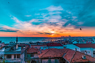 Stambul old city winter bosphor sunset