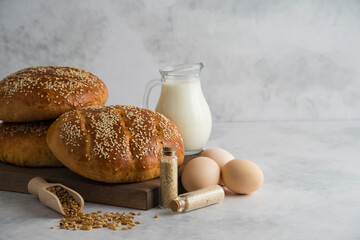 Eggs with milk and breakfast bread