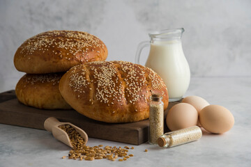 Eggs with milk and breakfast bread