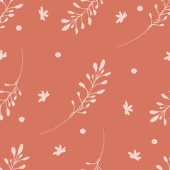 Seamless floral vector pattern. Boho plants in earth flowers. Template for printing posters, covers, postcards, print on clothes, banners, maps, minimal botanical textile decor in a rustic style.