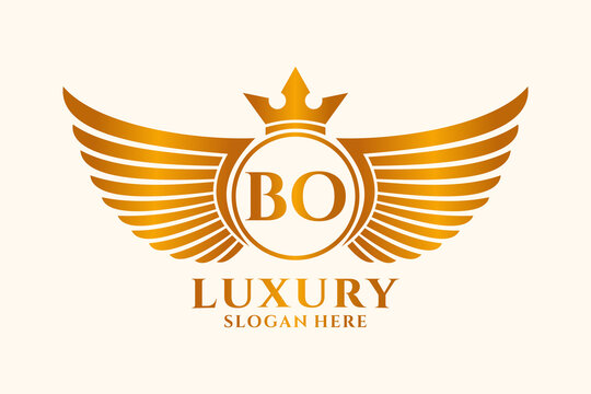Luxury royal wing Letter BO crest Gold color Logo vector, Victory logo, crest logo, wing logo, vector logo template.