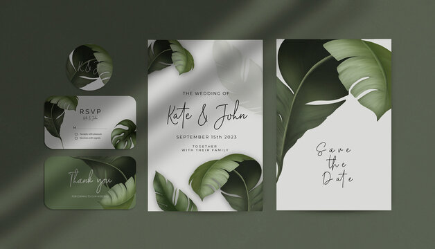 Beautiful Wedding Invitation Template With Tropical Plants