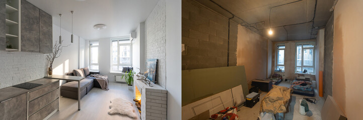 Interior Empty Modern Loft Office open space modern office footage.Modern open concept Lobby and reception area meeting room design.4k . 3d Rendering and drawing line sketch.