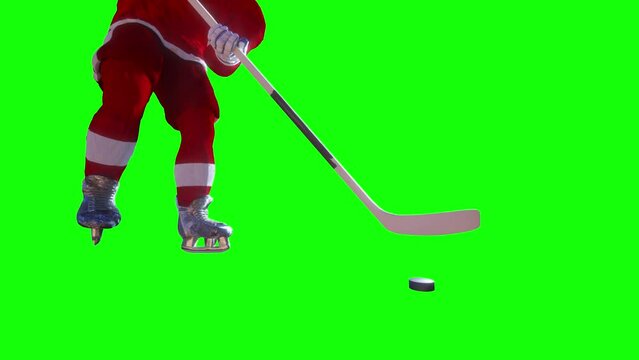 hockey player playing hockey on a green background 3d render