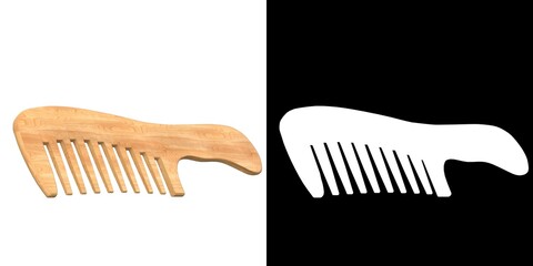 3D rendering illustration of a wooden wide tooth comb