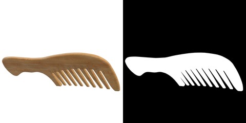 3D rendering illustration of a wooden wide tooth comb