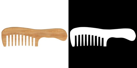 3D rendering illustration of a wooden wide tooth comb