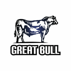 breed bull logo, silhouette of graet bull standing vector illustration