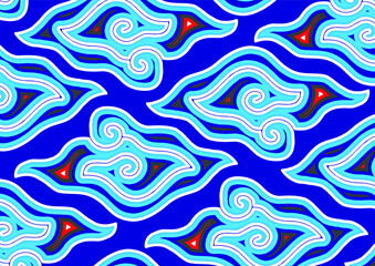 ndonesian Javanese batik cloth painting, with a mega cloudy motif with exclusive colors. Vector EPS 10
