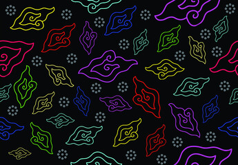 ndonesian Javanese batik cloth painting, with a mega cloudy motif with exclusive colors. Vector EPS 10
