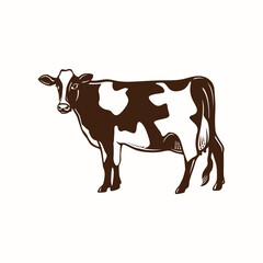cow milk breed logo, silhouette of dairy cow walking vector illustration